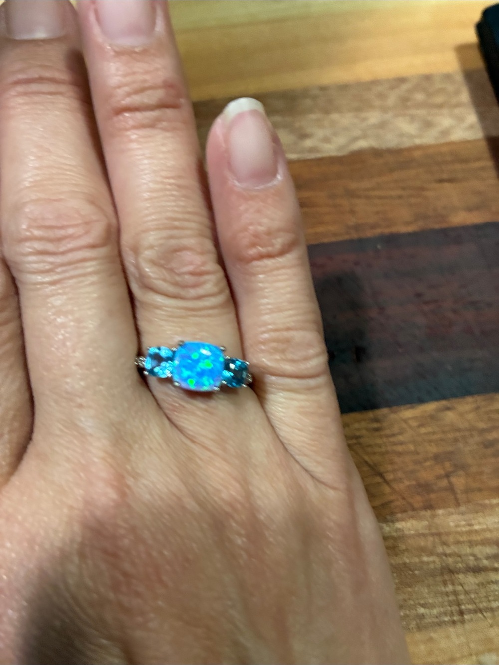 Zales Blue Opal and Blue Topaz Accent Ring
